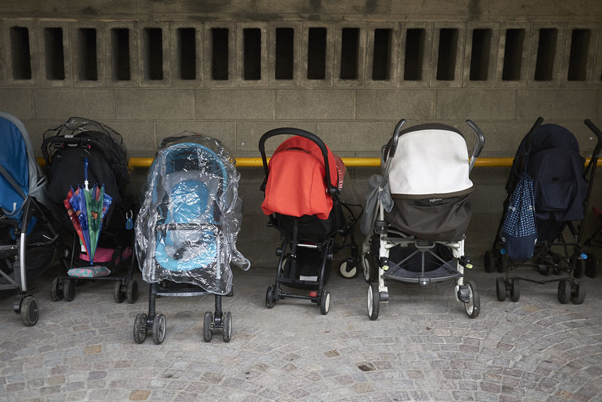 Strollers in a row